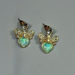 Dainty Gold and Iridescent Heart Earrings